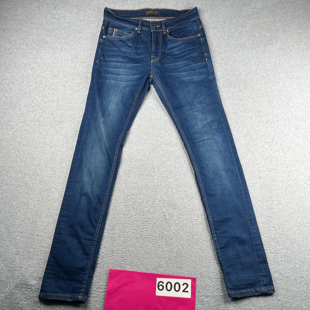 Zara Man Denim Jeans 30 Inch Waist Blue Distressed Stretch Skinny